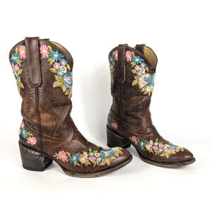 Old Gringo Cowboy Boots 8 Brown Western Floral Boho Sui Boho Cowgirl Pink Blue